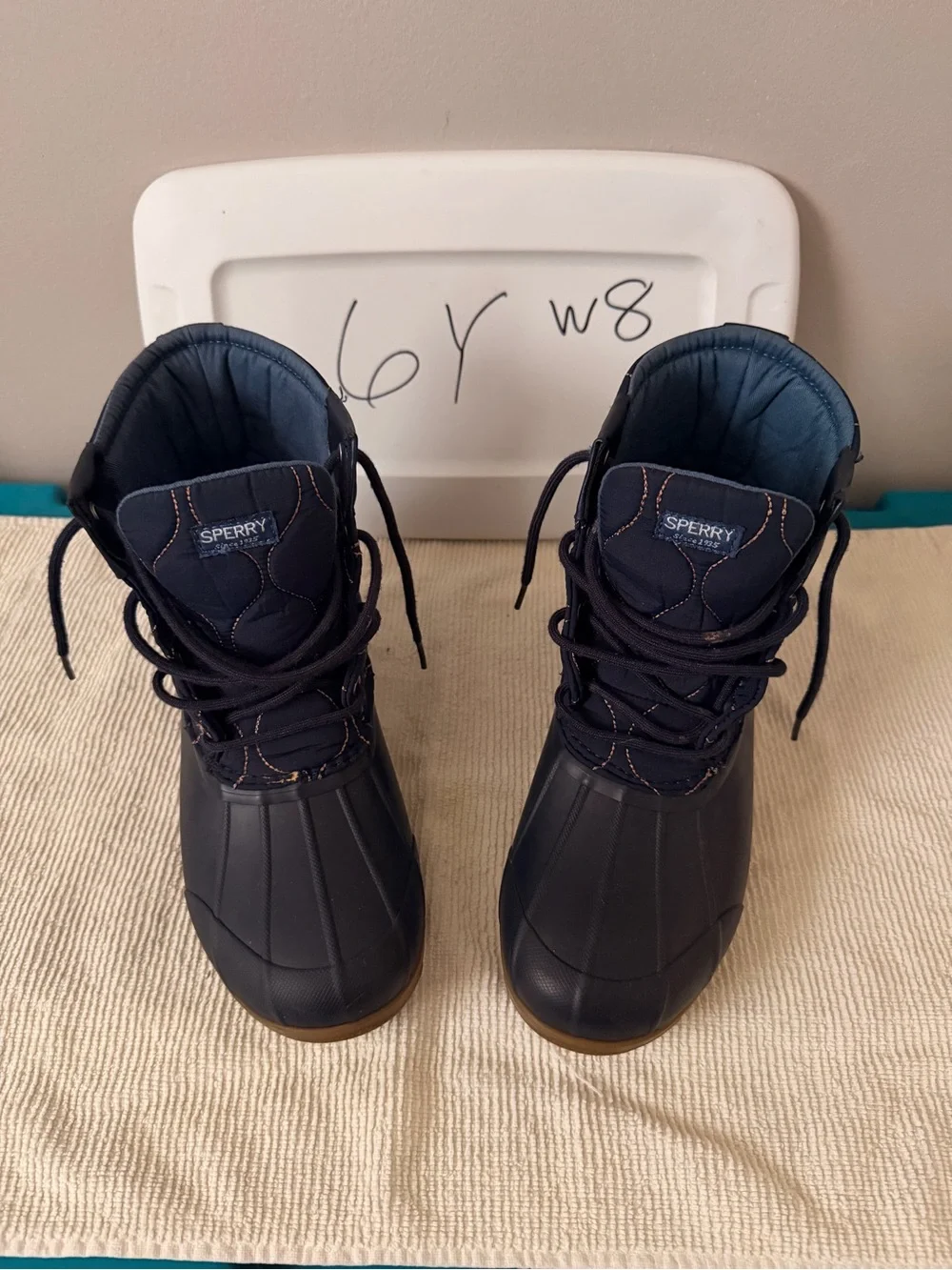 Sperry Navy Lace-Up Kids Duck Boots